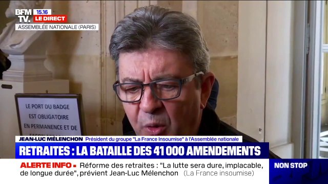 Retraites: La lutte sera dure, implacable, de longue durée , affirme Jean-Luc Mélenchon
