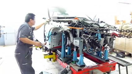 BMW 535 cic crash repair , with Celette pulling towers and car frame machine