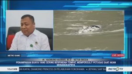 Evakuasi Buaya Terjerat Ban di Palu Belum Berhasil
