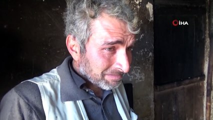 Yangında telef olan kuzuları için hüngür hüngür ağladı