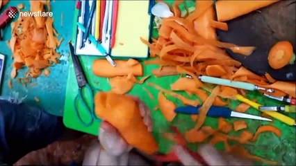 Vietnamese man sculpts this carrot into impressive 'fish artwork' like a pro