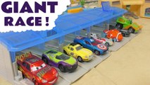 Hot Wheels Giant Funlings Race with Disney Pixar Cars 3 Lightning McQueen vs DC Comics The Joker and Toy Story 4 with Paw Patrol in this Full Episode English