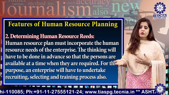 BAJMC || Ms. NIVEDITA SHARMA || Features of Human Resource Planning || TIAS || TECNIA TV