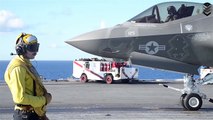 US Military_Weapons_Unbelievable Moment 20 Tonne F-35 and AV-8b Harrier Vertical Take off On Aircraf_HD