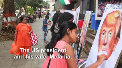 Indian students paint Trump portraits ahead of US leader's first visit to the country
