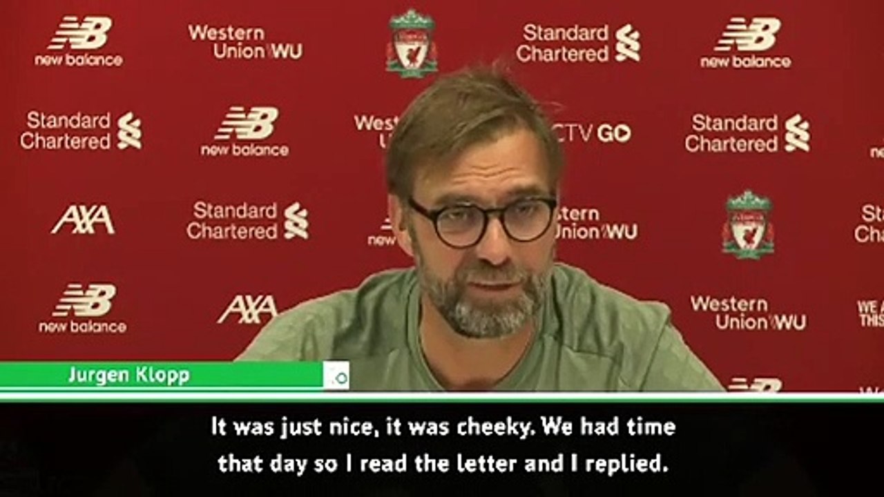 Klopp enjoyed replying to 'cheeky' Man United fan letter