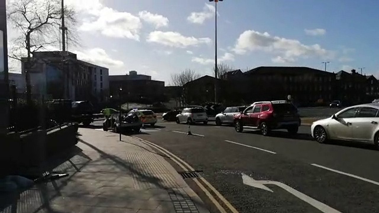 One taken to hospital as emergency services cut roof off car following two-vehicle crash near Sunderland Travelodge