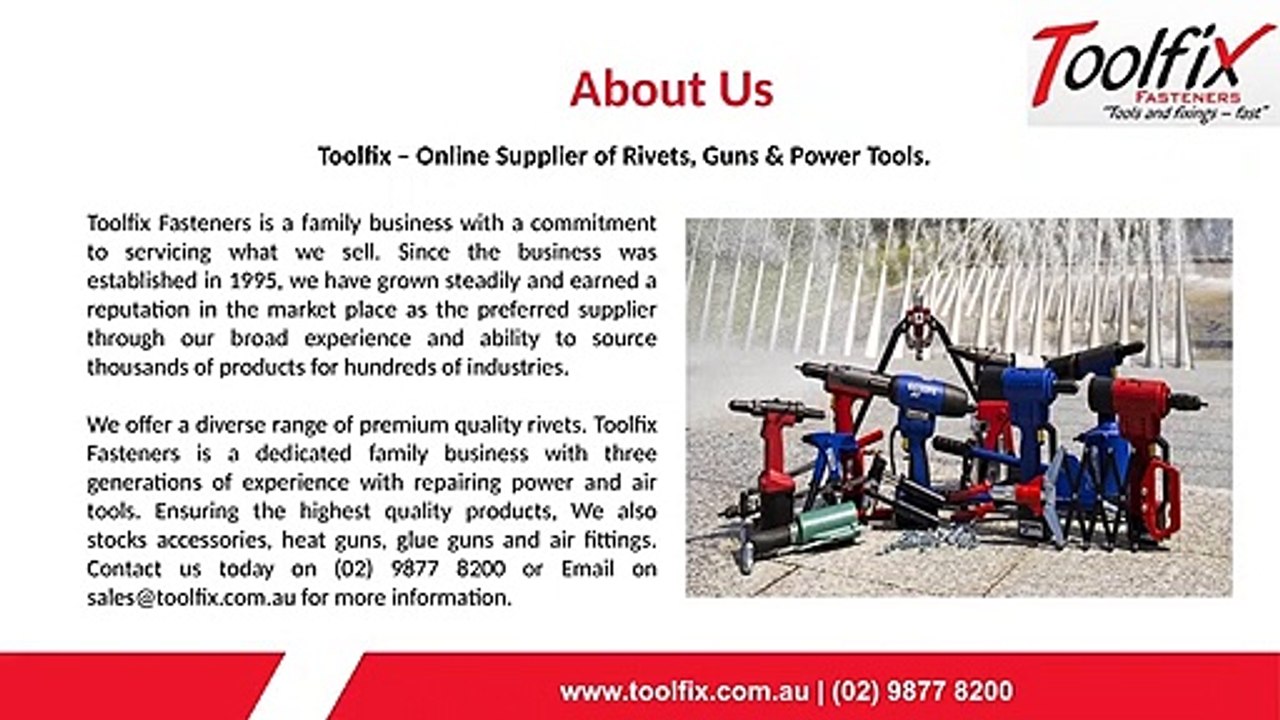Online Supplier of Rivets, Guns & Power Tools.