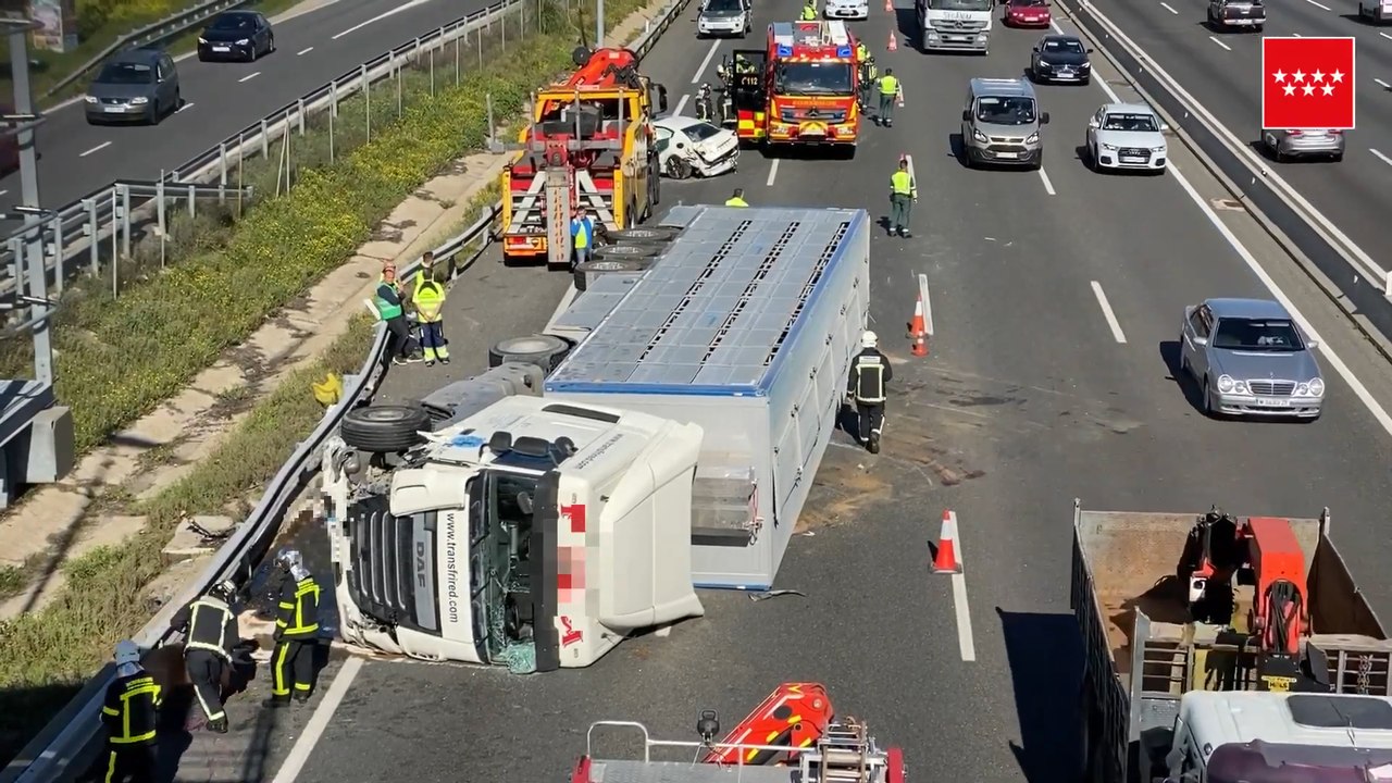 Camión lleno de cerdos choca contra guardarraíl de la A-6