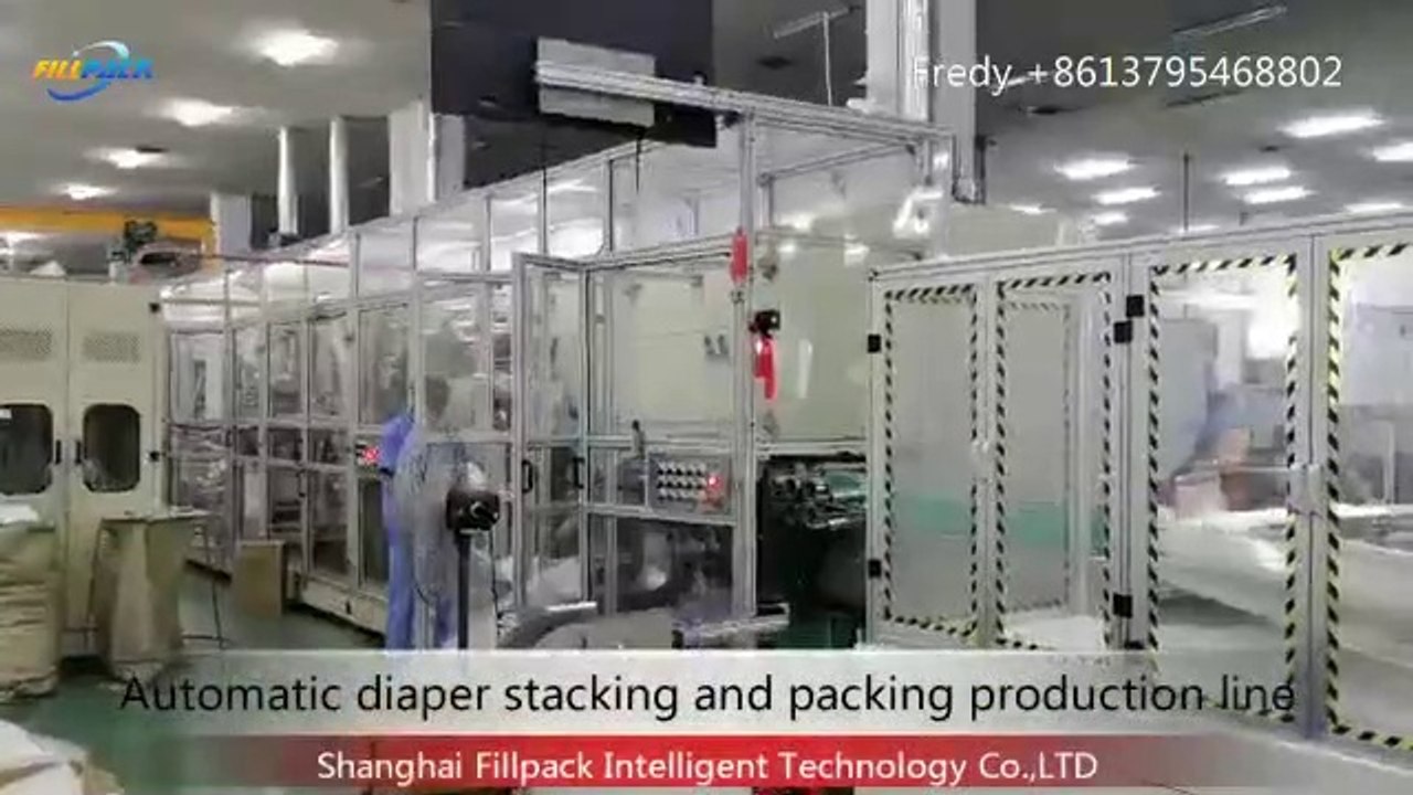 Automatic diaper stacking and packing machine production line