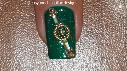 NAIL ART DESIGN FOR BEGINNERS -New Nail Art 2020-Nail Art Green Color-New Nail Art Idea-Putting JEWELS on NAILS