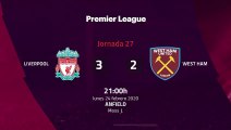 Resumen partido entre Liverpool y West Ham Jornada 27 Premier League