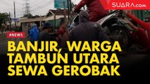 Akses Menuju Stasiun Bekasi Banjir , Warga Tambun Utara Sewa Gerobak