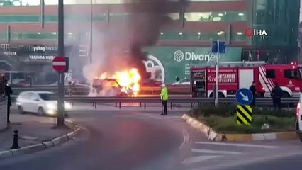 E-5'te araç yangını ! Trafik durma noktasına geldi