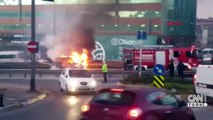 Maltepe D-100'de araç alev alev yandı! Trafik yoğunluğu oluştu