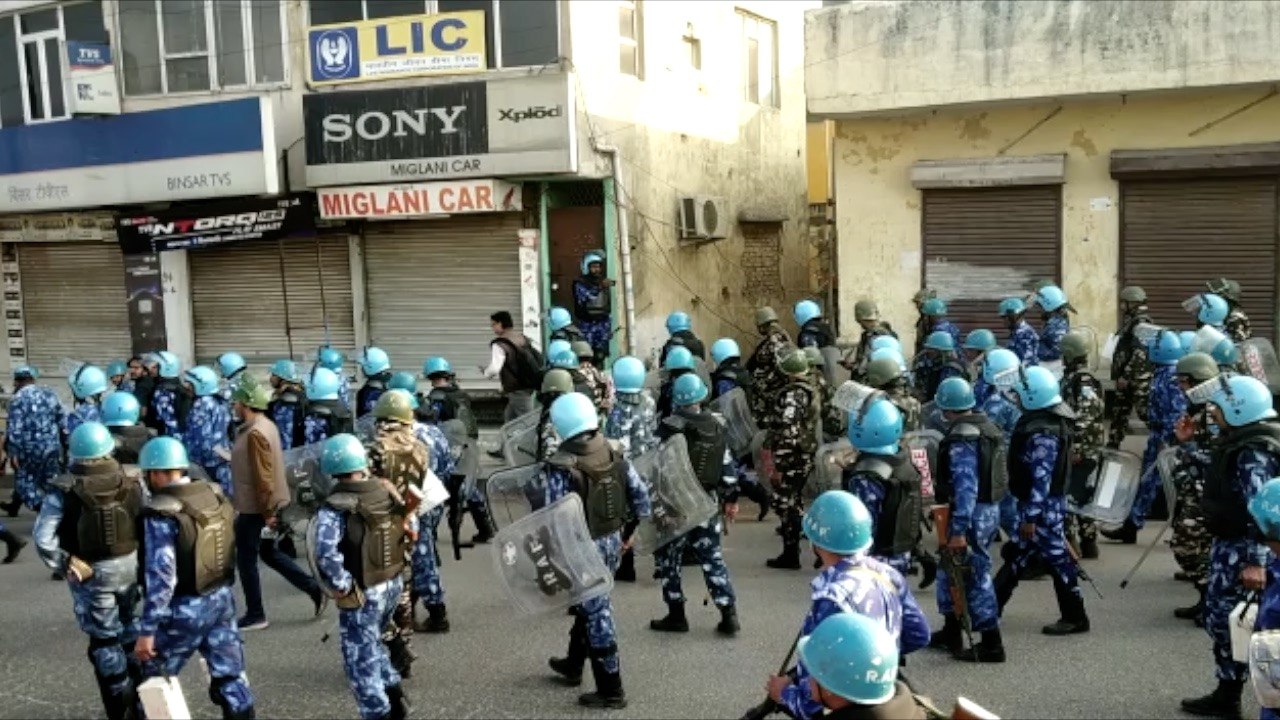 Delhi Police flag march in Bhajanpura after arson by rioters