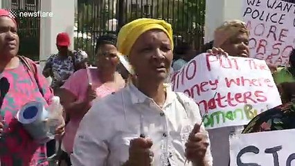 Female activists in Cape Town protest that the budget isn't 'drawn up with females in mind'
