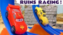 Disney Pixar Cars 3 Lightning McQueen in Hot Wheels Ruins Racing with Funny Funlings and DC Comics Batman with Toy Story Forky Family friendly Full Episode Spooky Challenge