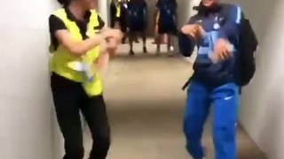 Jemimah Rodrigues busts moves with an security guard