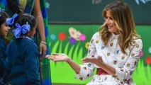 US First Lady Melania Trump interacts with kids at Delhi school