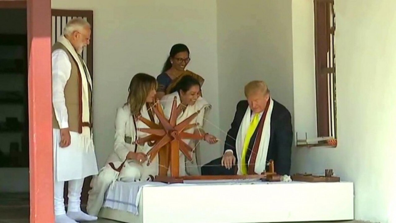 Watch: Donald Trump, Melania spin the charkha a...