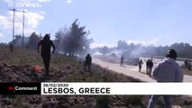 آشوب در جزیره لسبوس یونان در اعتراض به ساخت کمپ برای پناهجویان
