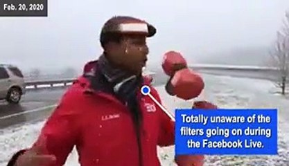Repórter faz direto com filtros do Facebook ativos e momento torna-se viral