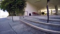 Skateboarder Rides Down A Set Of Stairs And Fails