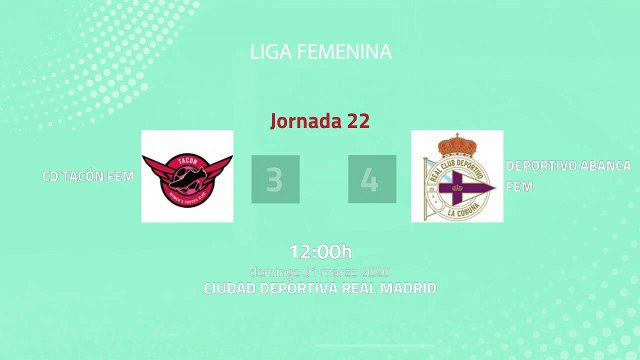 Resumen partido entre CD Tacón Fem y Deportivo Abanca Fem Jornada 22 Primera División Femenina