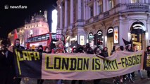 Anti-fascist rally in London directed at Italian deputy PM features dancing clowns amid police intervention