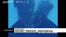 فوران آتش‌فشان کوه مراپی در اندونزی