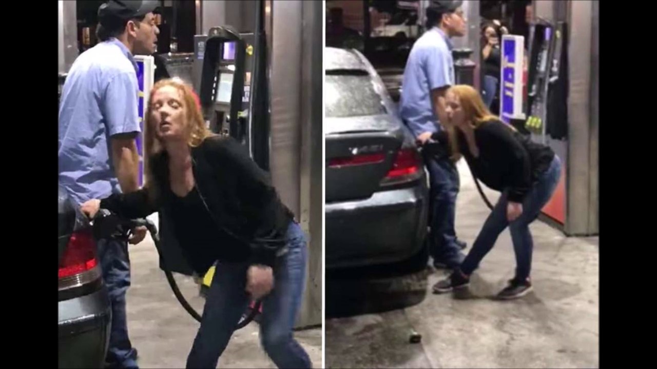 Un homme filme et commente un couple de drogués faisant le plein d’essence de leur BMW