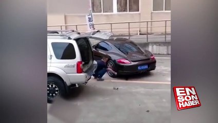 Yanlış park eden araca ilginç çözüm