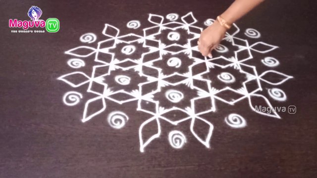 Rangoli with Dots - 11 x 6 Dots || Easy Rangoli Designs with Dots || Kolam with Dots || Maguva TV | Beautiful Festival Rangolis