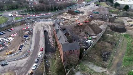 Aerial footage of fire-damaged Simpson Street School