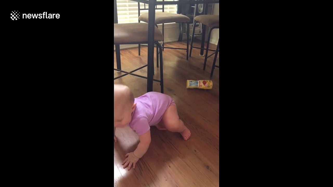 Adorable toddler determined to take her first steps goes viral online