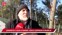 Şarampole uçan otomobil ağaca çarparak durabildi