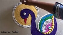 Beautiful white peacock kolam  Easy rangoli designs by Poonam Borkar