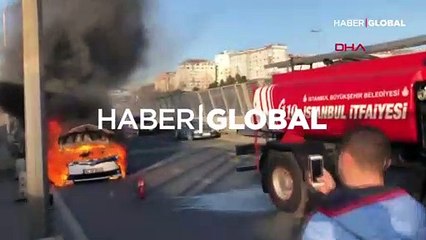 Haliç Köprüsü'nde araç yangını! Trafik kilitlendi