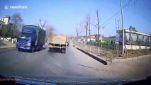Vehicle smashes into truck after attempting to illegally overtake cars in China