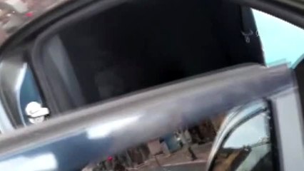 Açık kapıdan otomobile giren köpeği belediye ekibi çıkardı