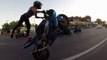 Crazy girl does motorcycle stunts