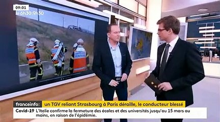 Un TGV Strasbourg / Paris déraille - Plusieurs blessés selon un premier bilan dont le conducteur gravement touché - L'accident serait dû à l'affaissement d'un talus
