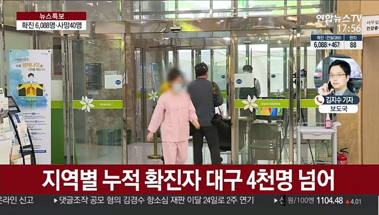 국내 확진자 6천명 넘어…사망 40명·완치 88명