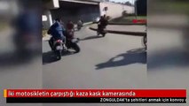 İki motosikletin çarpıştığı kaza kask kamerasında