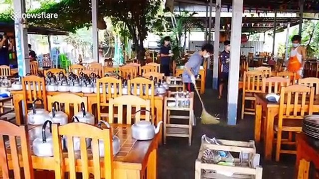 Thai cleaners disinfect restaurant used by worker who returned from coronavirus hot-spot South Korea
