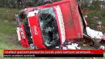 İstanbul-gaziosmanpaşa'da içecek yüklü kamyon şarampole yuvarlandı