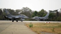 F-16 Fighter Aircraft & US Air Force A-10s, take off from Korat Thailand, March 4, 2020