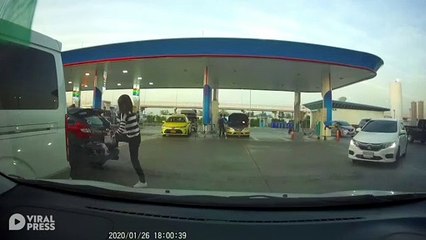 Woman Deals With Car Blocking Her By Pushing It With Feet