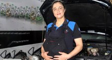 8 aylık hamile olan oto tamircisi Döndü Aslan 